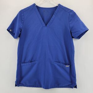 Figs Casma Thre Pocket Scrub Top Womens Small V-Neck Blue Short Sleeve Nursing